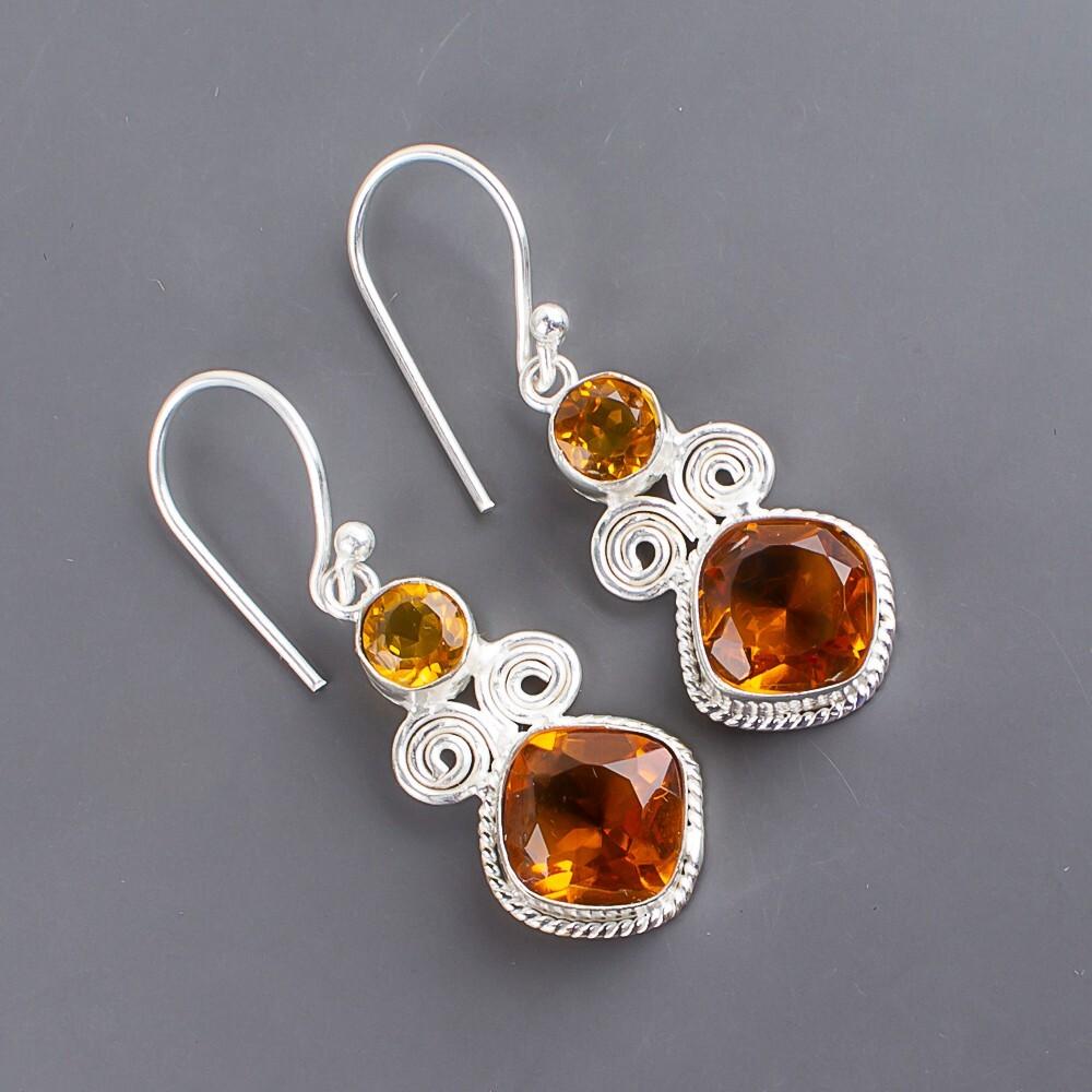 Natural Citrine Gemstone 925 Sterling Silver Handcrafted Jewelry Earrings 1.12" EE-69-1