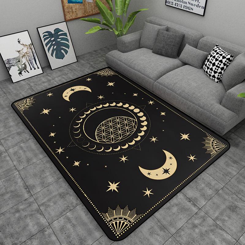 Triple Moon and Pentagram Altar or Tarot Witchy Floor Mat Black Witch Rug Gothic Decor Phases Divination Runic Carpet