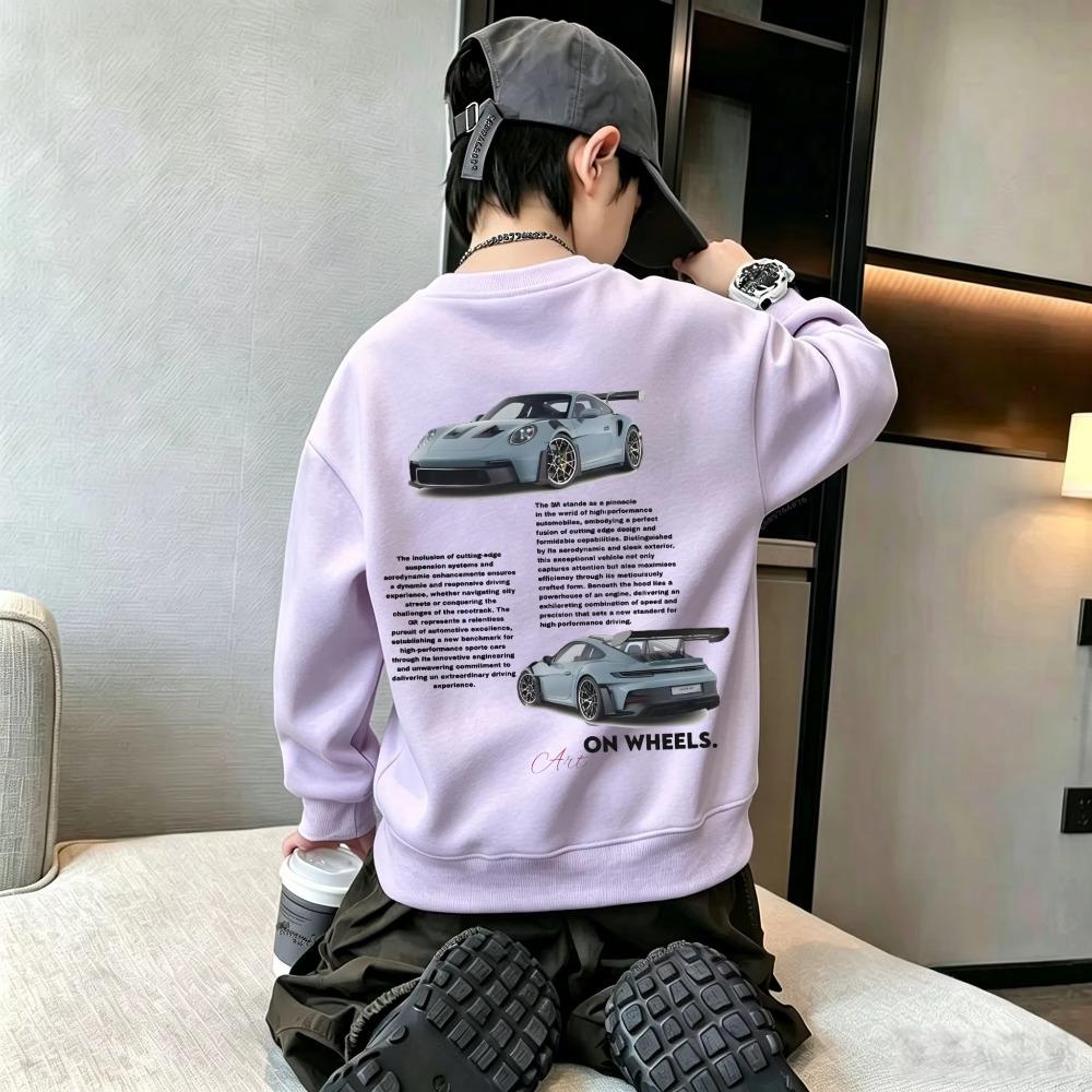 Autumn Winter Kids Crew Neck Sweatshirt Racing Car Graphic Back Print Boys Girls Casual Pullover Tops