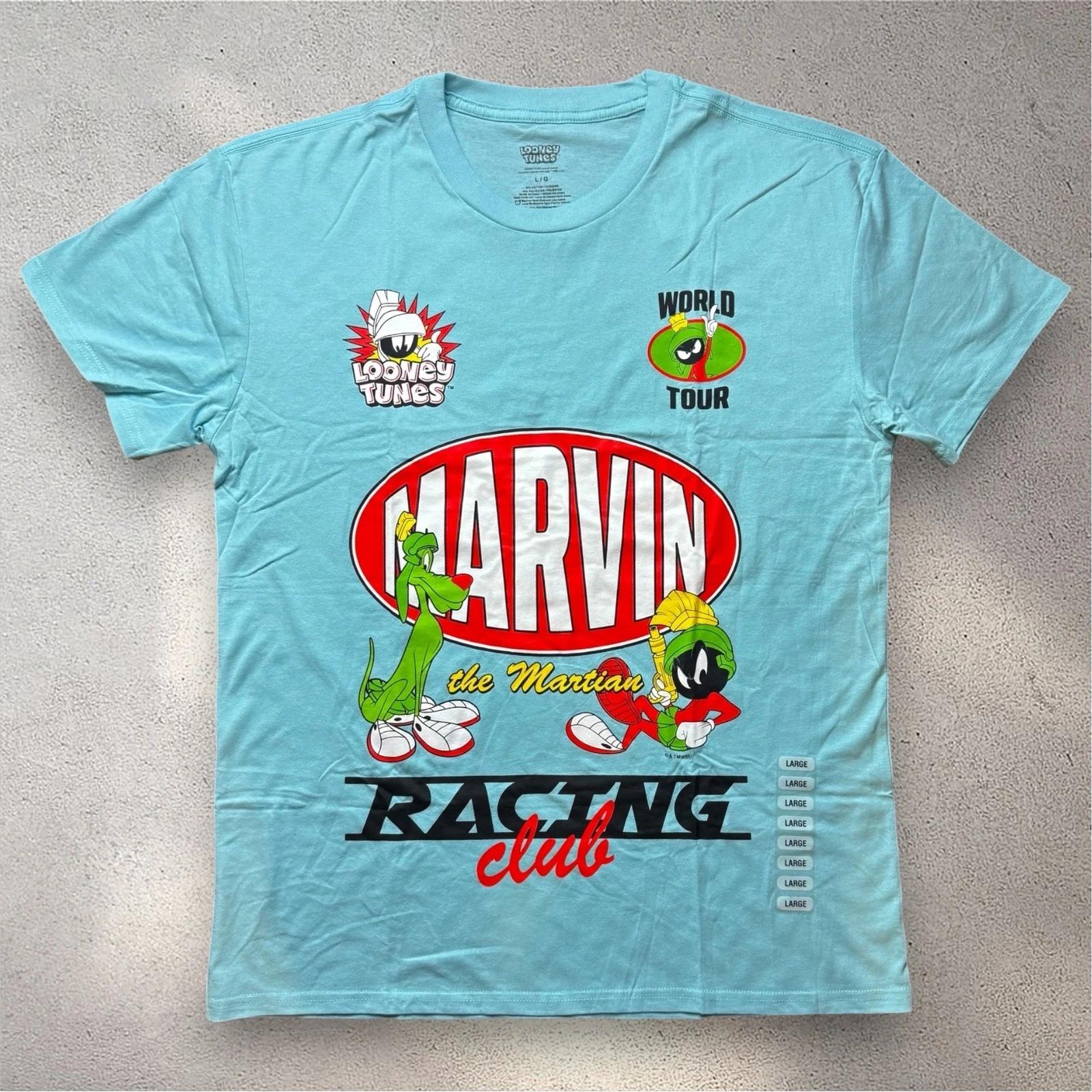 Looney Tunes Marvin the Martian Racing Club World Tour Graphic T- Shirt Blue LG 3XL