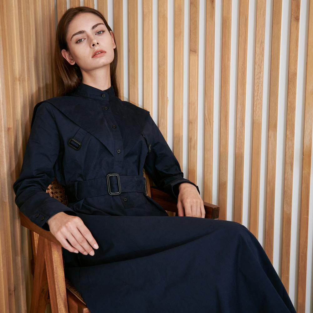 Bunderghost Cavalier Flare Shirt Long Dress (Navy)