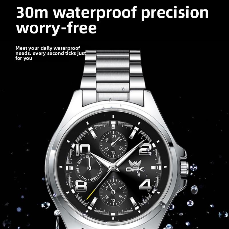 OPK Watch Men's Watch Three-eye Luminous Waterproof Quartz Watch Men's