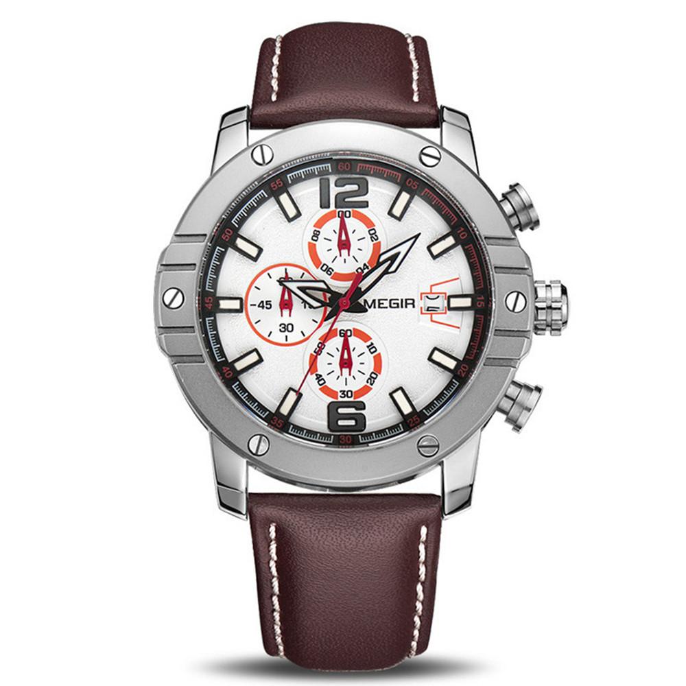 Megir Fashion Men's Quartz Watch Chronograph Luxury Business Casual Wristwatch Leather Strap Male Military Sports Watches 2046