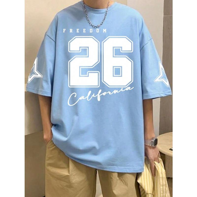 FREEDOM Nummer 26 Trykk Herre T-skjorte Mann Kort Erm Sportsklær Fotball T-skjorte Vintage Oversize 5 farger T-skjorter Herreklær