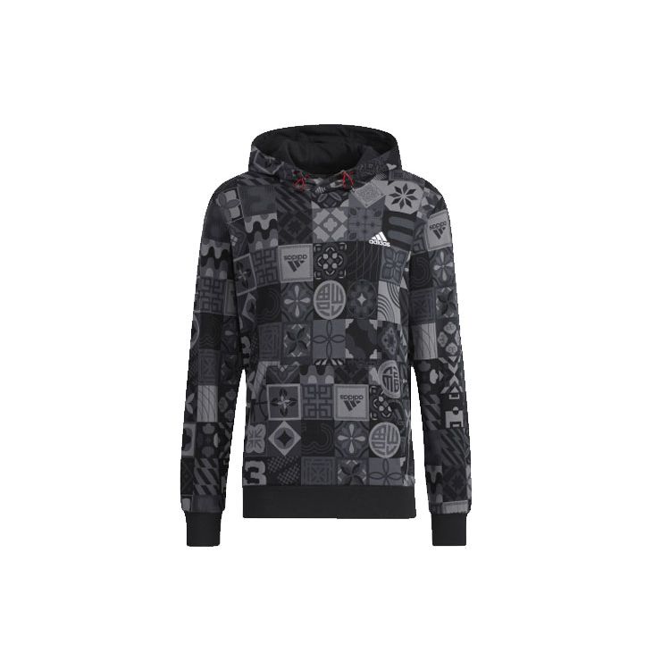 Adidas Originals CNY AOP Full Print Hooded Pullover Fleece Sweatshirt Men Core Black HC0271 M
