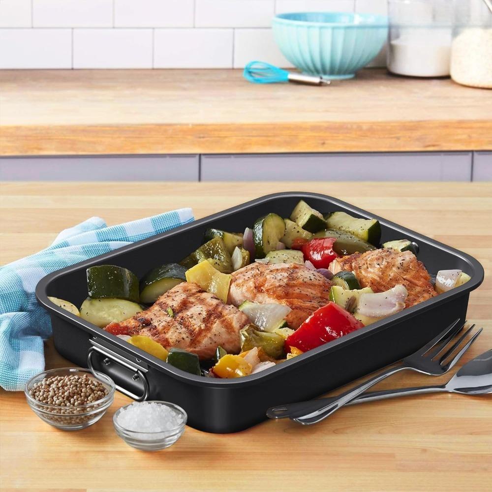 1Pcs Nonstick Roasting Pan with Handles Baking Dish for Turkey BBQ Vegetbale Roasting Pans for Oven Baking Mold