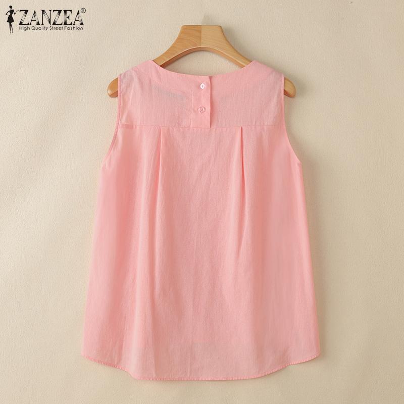 ZANZEA Women Summer Casual Round Neck Loose Sleeveless Tank Tops