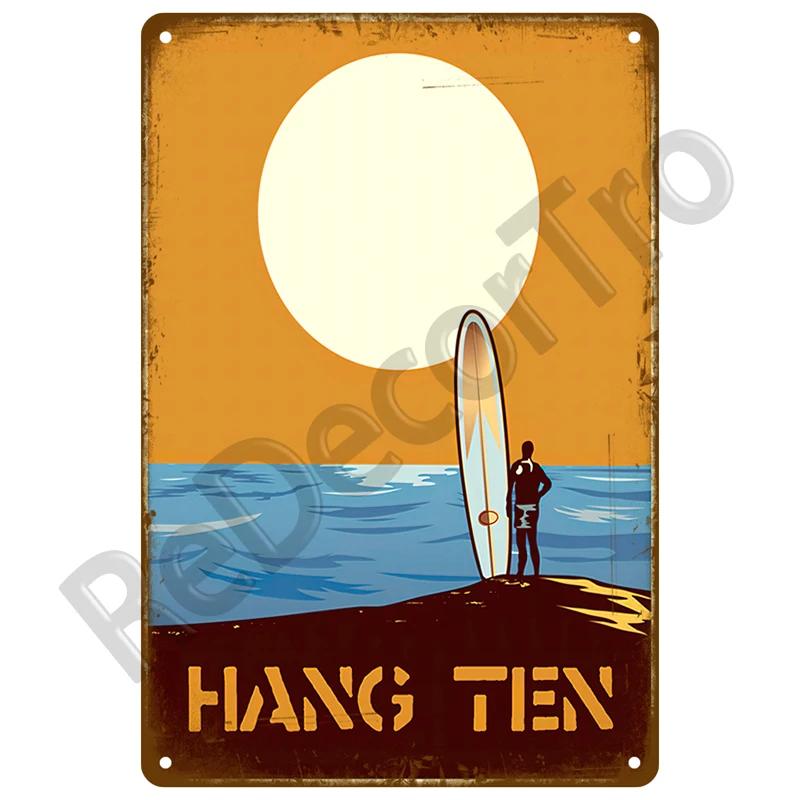 Vintage Metallschilder mit Sommerstrand, berühmte Stadtlandschaft, Poster, Blechschild, Retro-Wandkunst, Dekor für Wohnzimmer, Zuhause, Meer