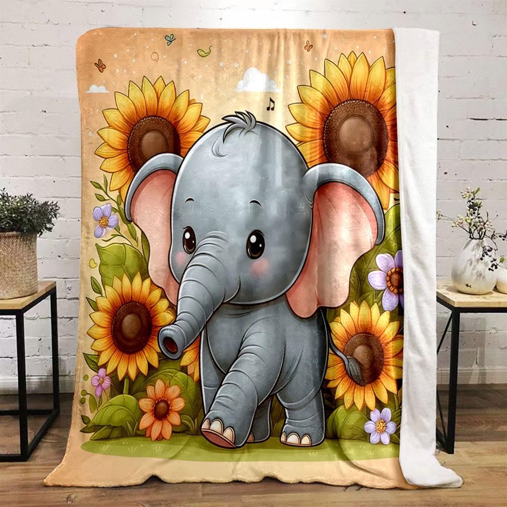 Cute Elephant with Sunflowers Print Blanket Soft and Cozy Perfect for the Living Room Bed Sofa or a Nap,gift