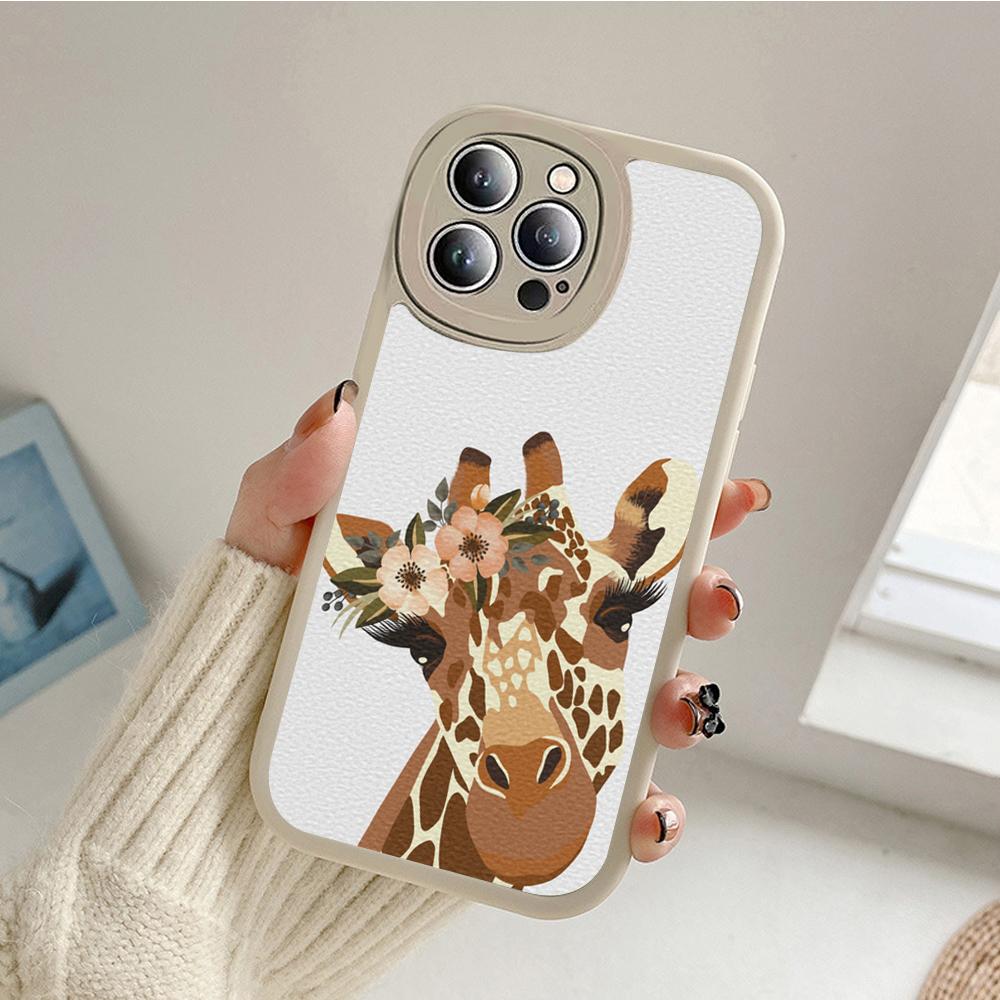 Watercolor Giraffe Painting Style Phone Case for Iphone 14 13 11 12 Pro MAX 13 MiNi 7 8 Plus X XS XR Lambskin Protective Covers