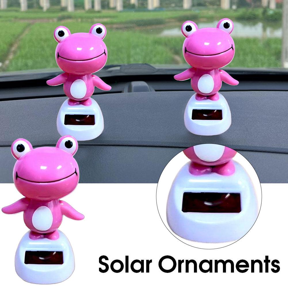 Solar Powered Dancing P-ink Frog Car Dashboard Decoration Shake Head Frog Car Swinging Bobble Head Frog Auto Interior Ornaments