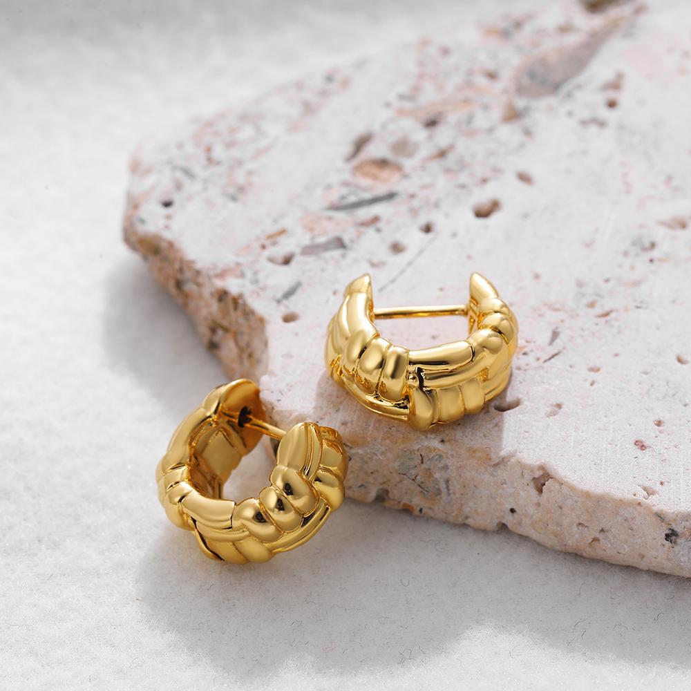Twist Woven Mini Hoop Earrings for Women Gold Plated Pleat Thick Small Huggie Hoops Ear Buckle Piercing Jewelry New Design