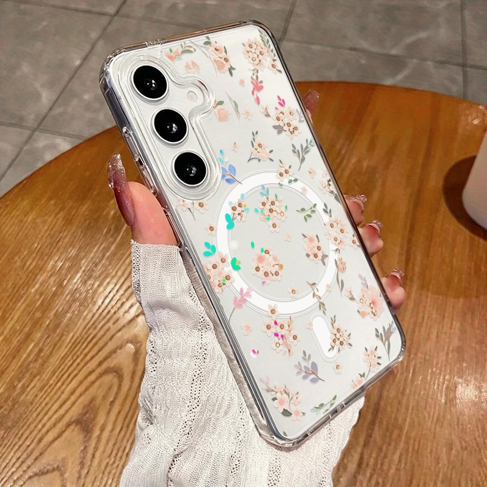 Magnetic For Magsafe Case For Samsung A16 A57 A37 A56 5g A17 A07 A06 A15 A55 A54 A35 A26 S25 S24 S26 Ultra Flower Clear Cover