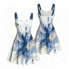Women Plus Size Sweetheart Neck Strappy Off Shoulder Sleeveless Dress Abstract Printed Blue Beige Flared Hem