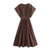 Women's autumn European and American style design sense lace-up poplin V-neck lace-up dress