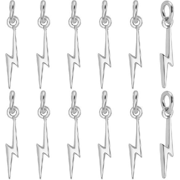 Beebeecraft 20Pcs Tiny Lightning Bolt Charms Real 18K Gold Plated Bulk Flash Shape Weather Storm Thunder Dangle Pendants Lightning Charm for Necklace