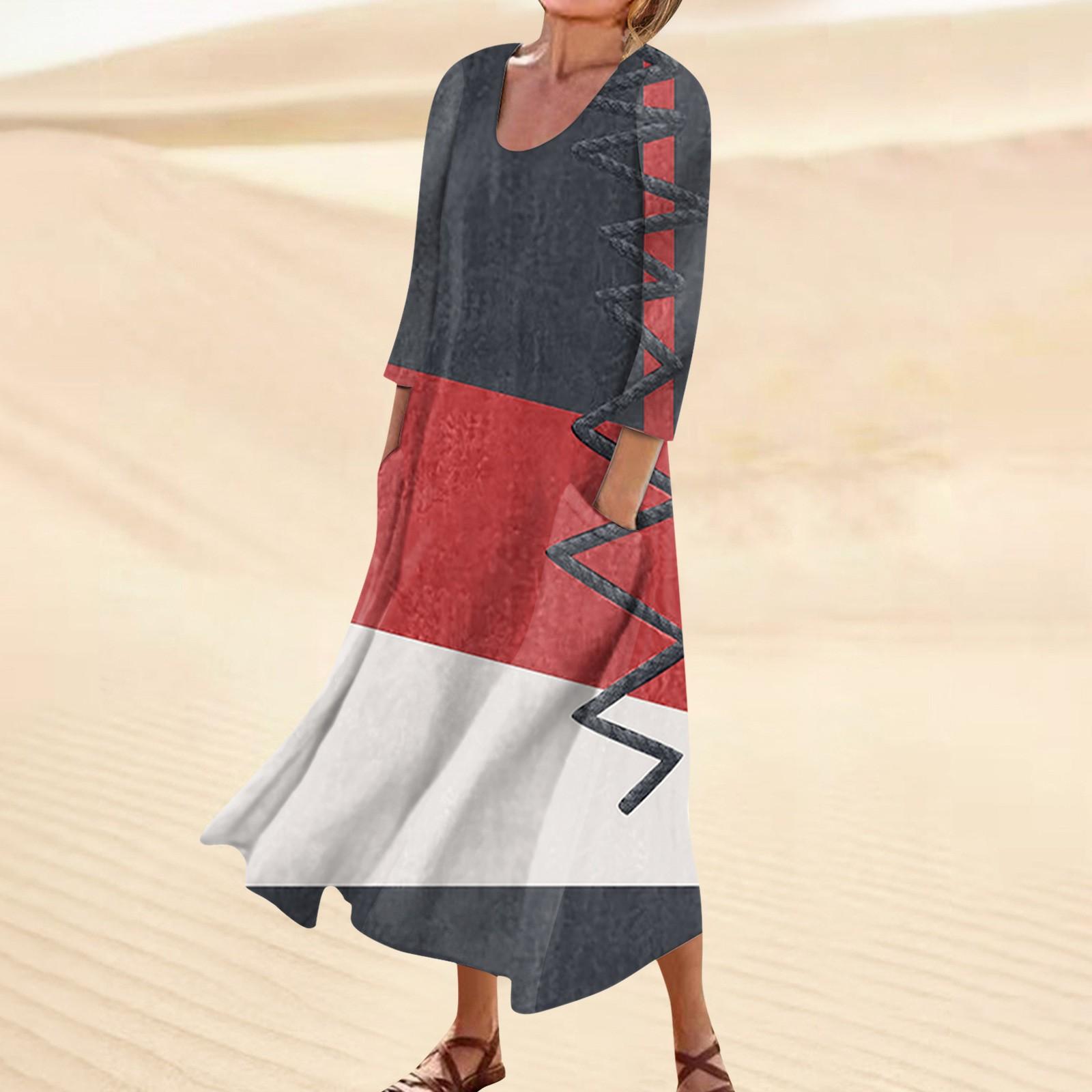 

Летнее платье для женщин, повседневное удобное модное платье с карманом и рукавами 3/4 с принтом S чёрный