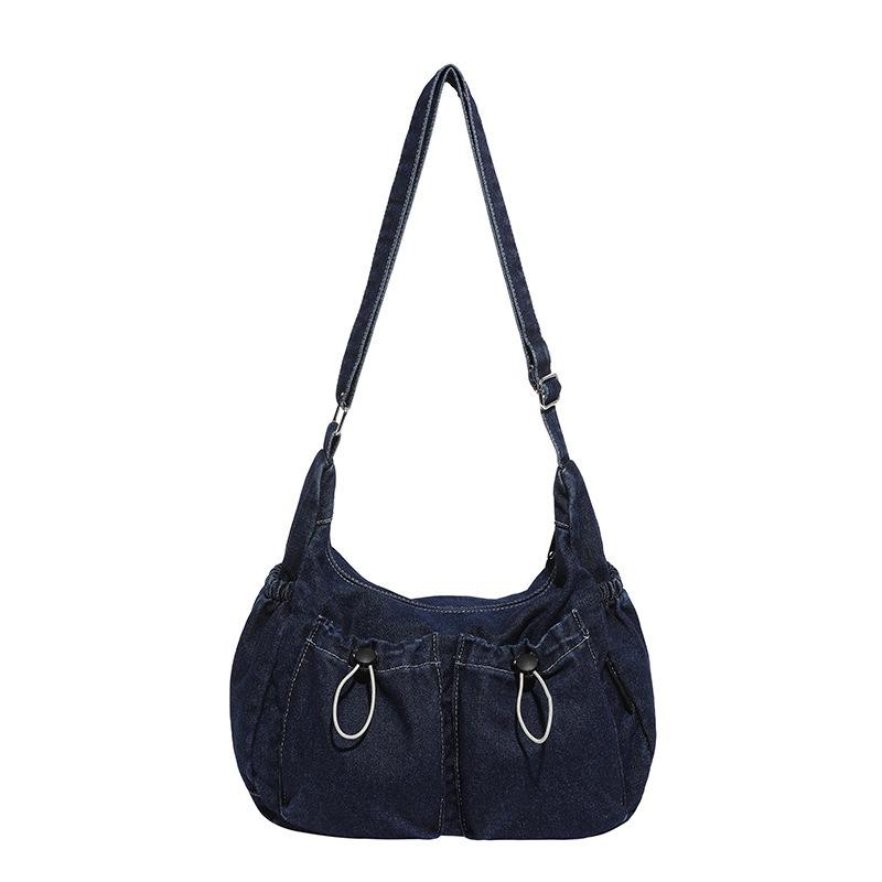New fashionable and personalized women's large-capacity shoulder bag, washed denim messenger bag, retro women's bag, underarm bag.