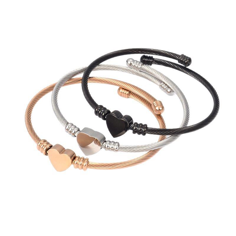 Trendy Women's Heart-Shaped Woven Steel Wire Bangle - Titanium Steel DIY Bracelet
