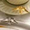 Stainless Steel Peace Dove Elegant Open Rings for Women Adjustable Punk Style High-End Retro Style Non Fading Jewelry Accessory