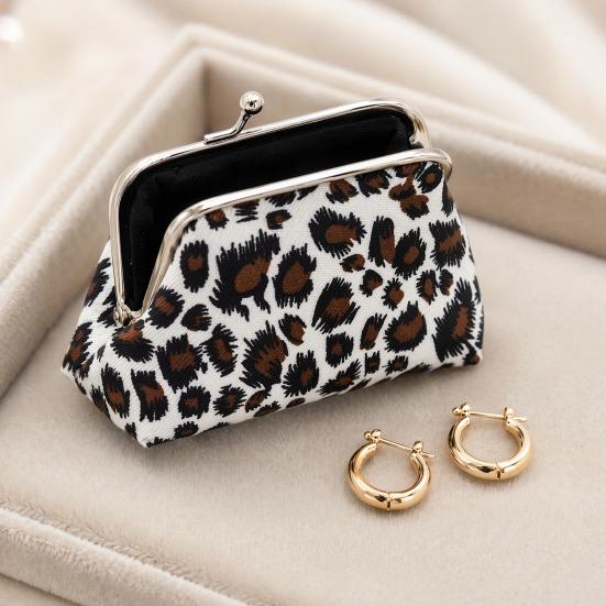 Leopard Print Coin Purse Fabric Change Purse Retro Kiss Lock Coin Pouch for Cash