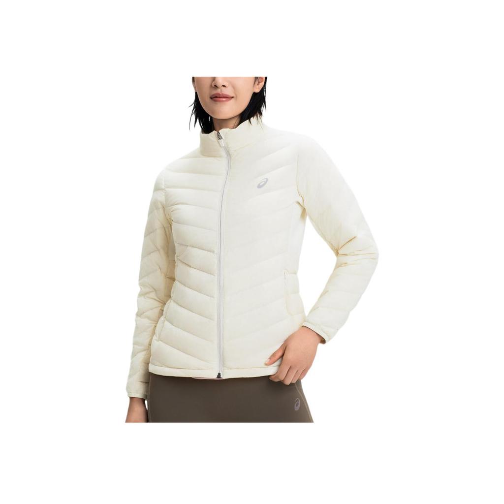 Asics Sports Lifestyle Series Solid Color Versatile Fashion Stand Collar Long Sleeve Jacket Down Coat Women jackets Birch-White 2032D127-200