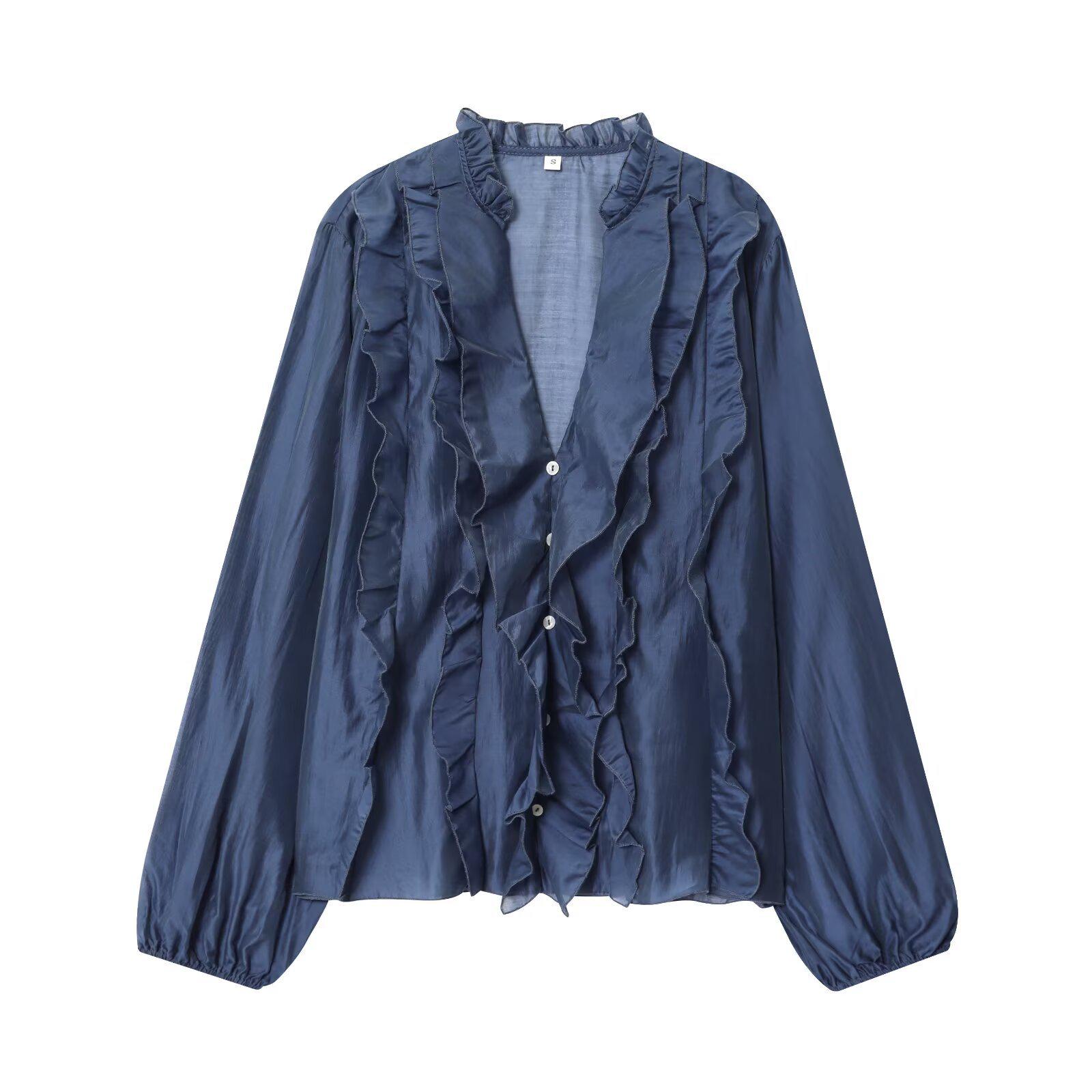 2025 Winter European and American Elegant Layered Decorative Shirt L