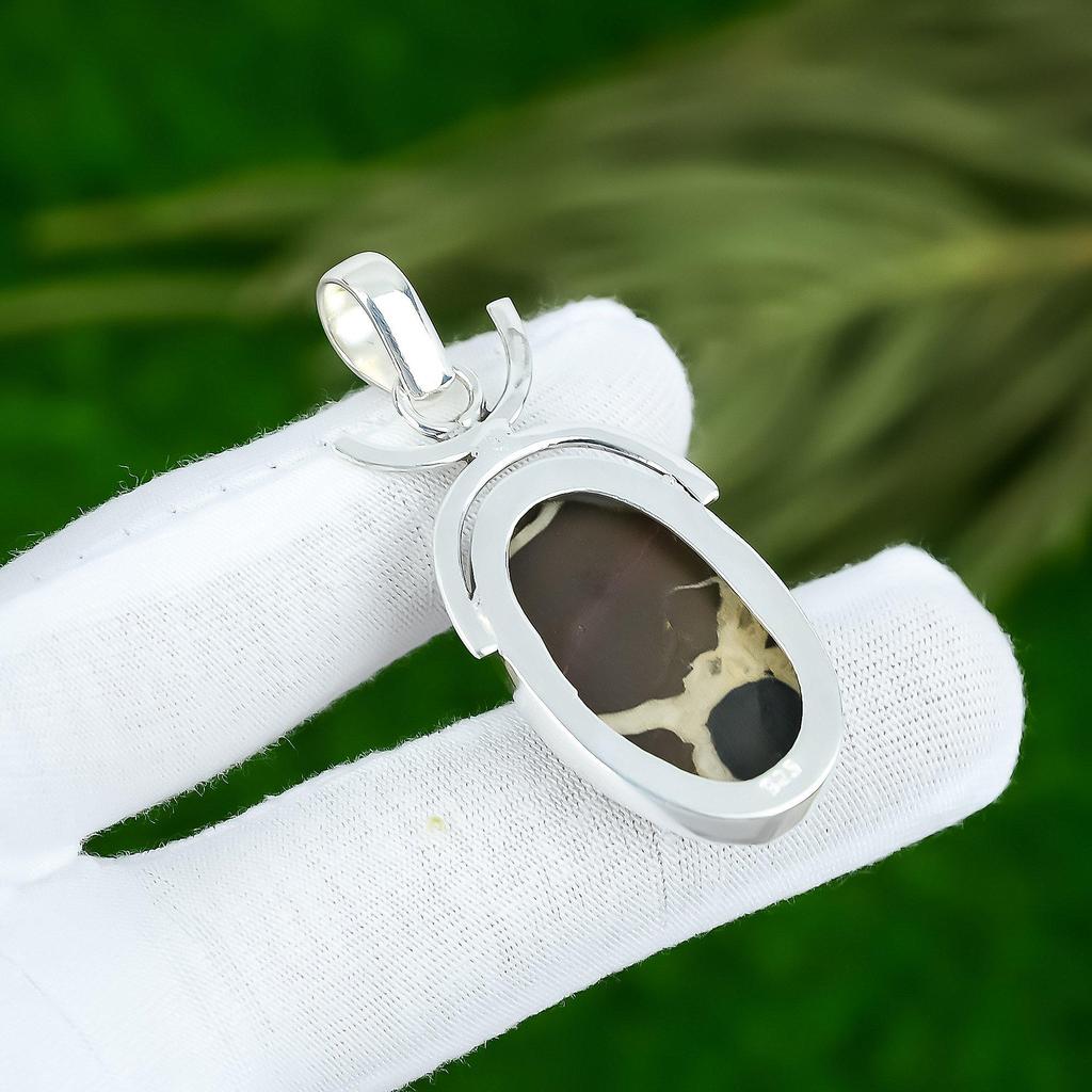 Natural Moroccan Mud Crack Fossil Gemstone Pendant 925 Sterling Silver For Girls