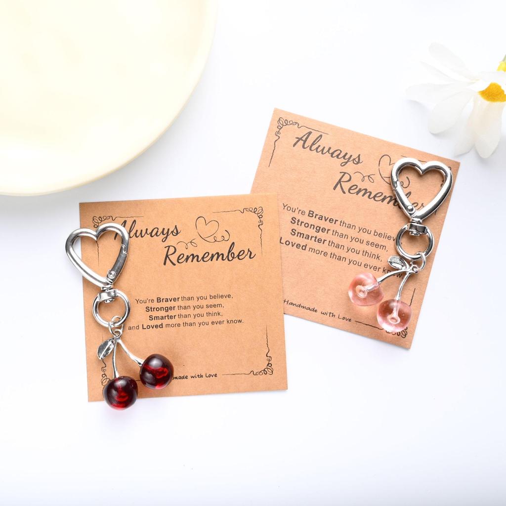 Cross-Border Inspirational Cherry Heart Keychain