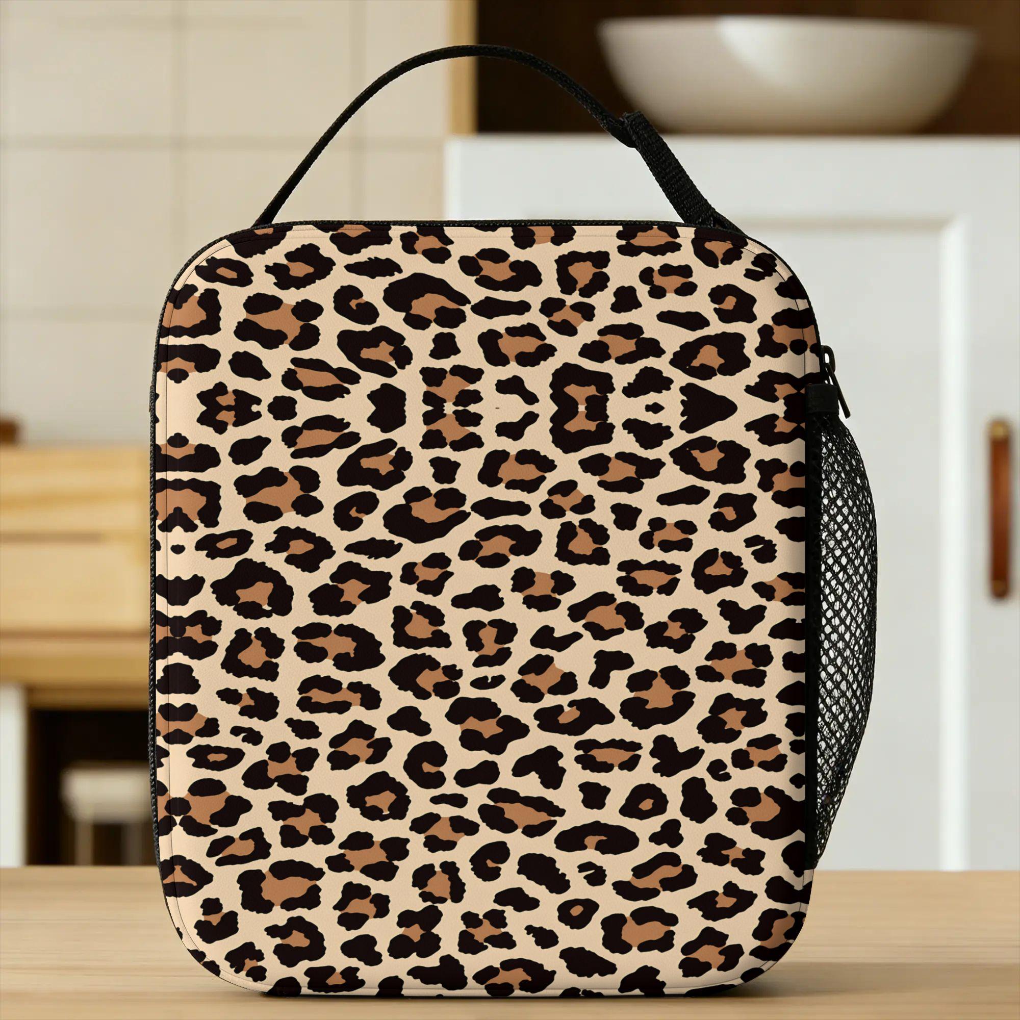 Leopard Print  Lunch Bag For Women  Print Lunch Box Cute School Cooler Bag Portable Zipper Waterproof Thermal Tote Handbags One Size
