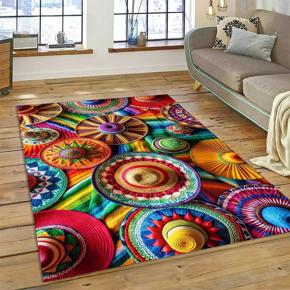 3D Etioopia Värviline Lilleline Kootud Kunstikorvid Mandala Vaip Vaip elutuppa Magamistuppa Kodukaunistus, Libisemisvastane diivanile Uksematt