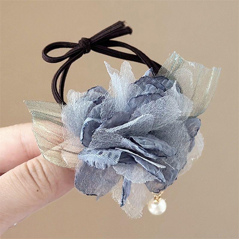Pink Flower Ribbon Hair Band Women Girls Bowknot Ponytail Holders Hair Ropes Girls Korean Fashion Hair Accessories Headwear Blue