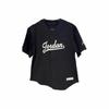 Men's Black V-Neck Letter Single-Button Short Sleeve T-Shirt