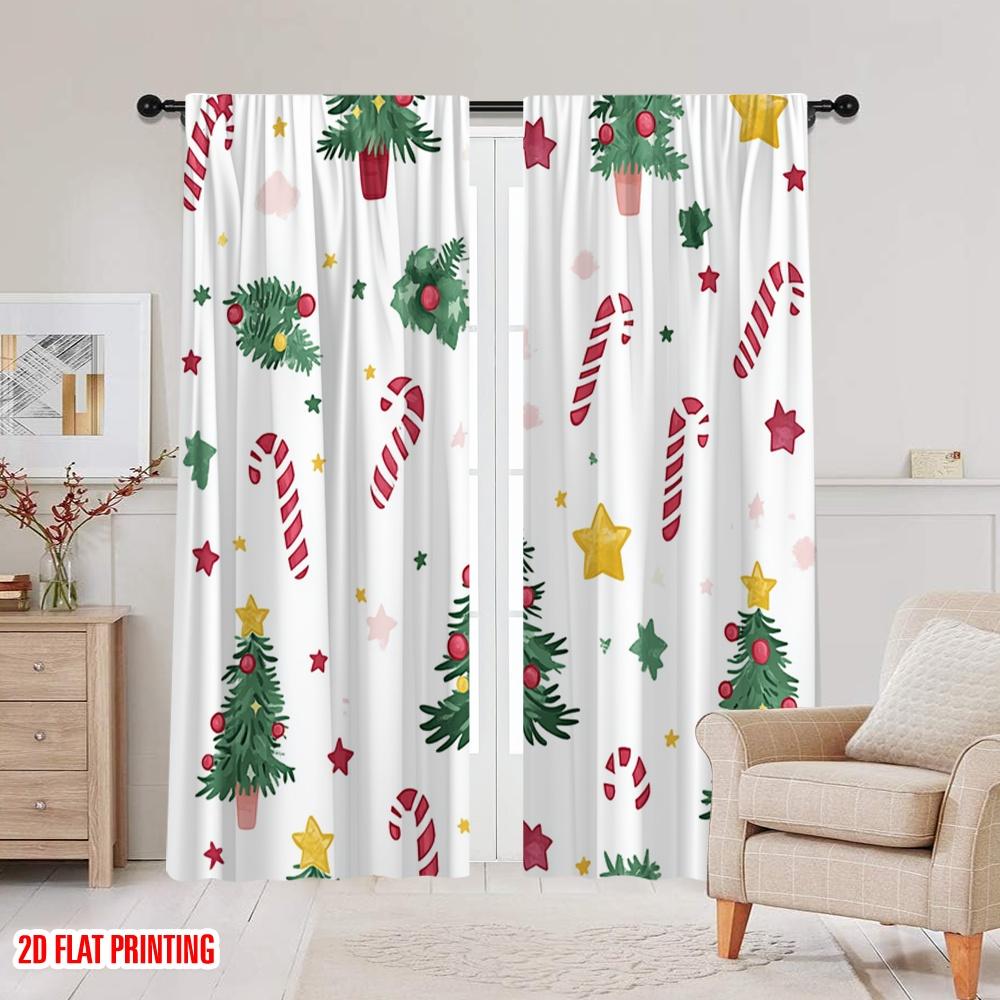 2pcs  2D plane printing Curtains&Window Treatment Christmas Tree Gift Stars (3) Polyester Easy Install (without rod) Room Decor