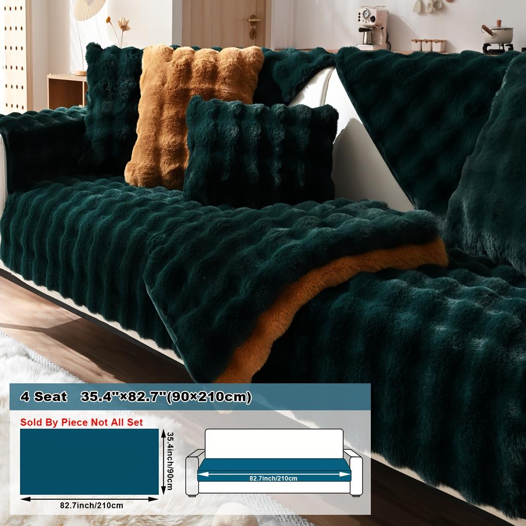 1pc Imitation Rabbit Plush Sofa Cushion, Fuzzy Non Slip Sofa Slipcover, Furniture Protector, For Bedroom Office Living Room Decor