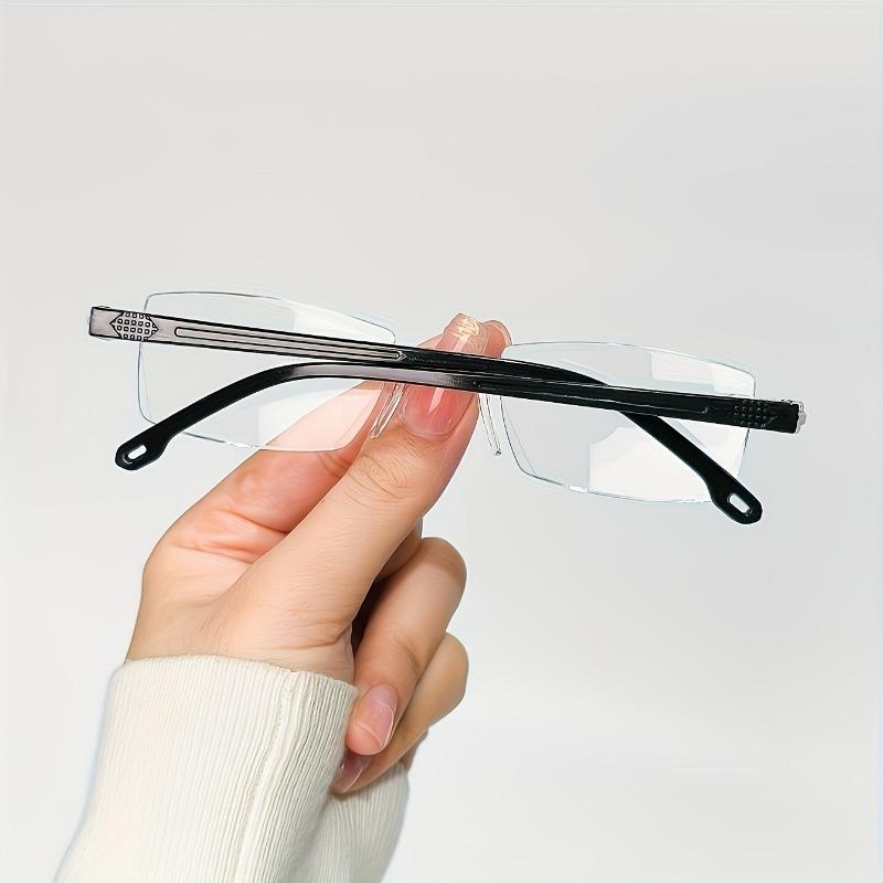3-piece set of men's and women's presbyopia glasses - stylish frameless rectangular frame prescription+1.0 to+4.0