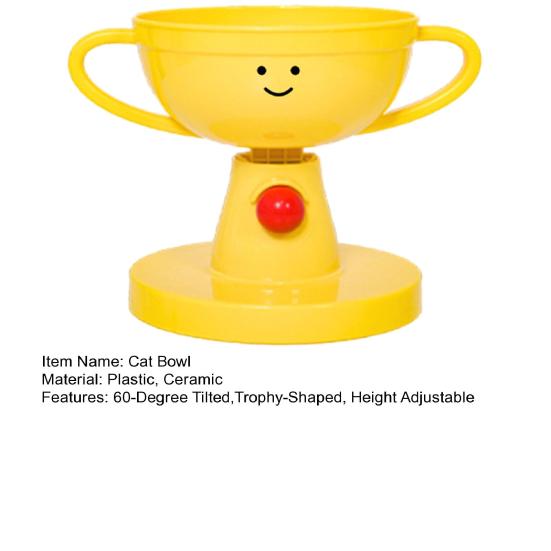 Adjustable Elevated Cat Bowl 60-Degree Tilted Small Dog Feeder 5 Height Settings Raised Food Bowl Cute Trophy Shaped Pet Dish for Pets Neck Comfort