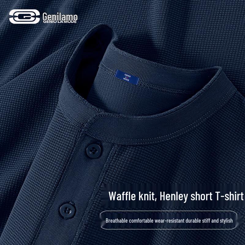 

GENIOLAMODE Men s Waffle Knit Henley Long Sleeve T-Shirt