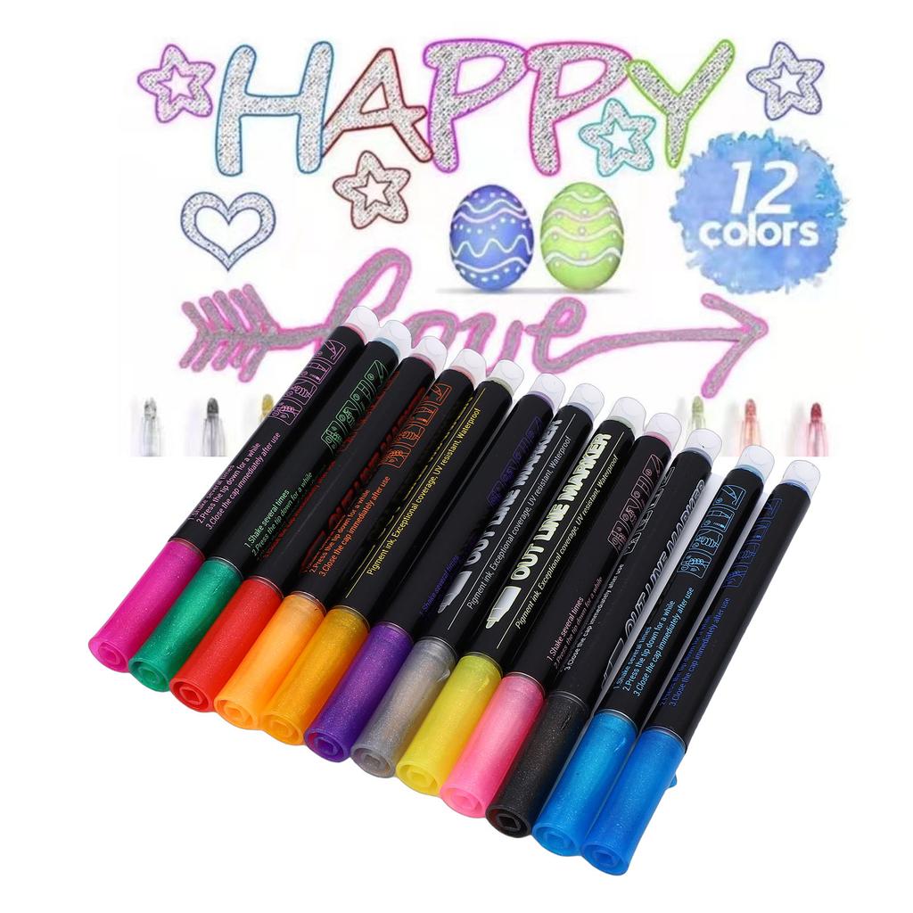 12pcs  ing Dual Line Pens Metallic   Marker Set Self   Pens for Doodle Art