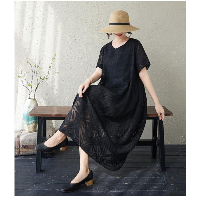 DIMANAF New 2026 Women Plus Size Summer Long Dress Sundress Loose Oversize Maxi Lady Floral Chiffon Jacquard Dress