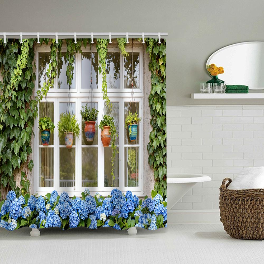1/4 Forest Waterfall Print Shower Curtains, Toilet Seat Decoration, Shower Curtain with Carpet and Toilet Lid, 70.8x70.8 Inch