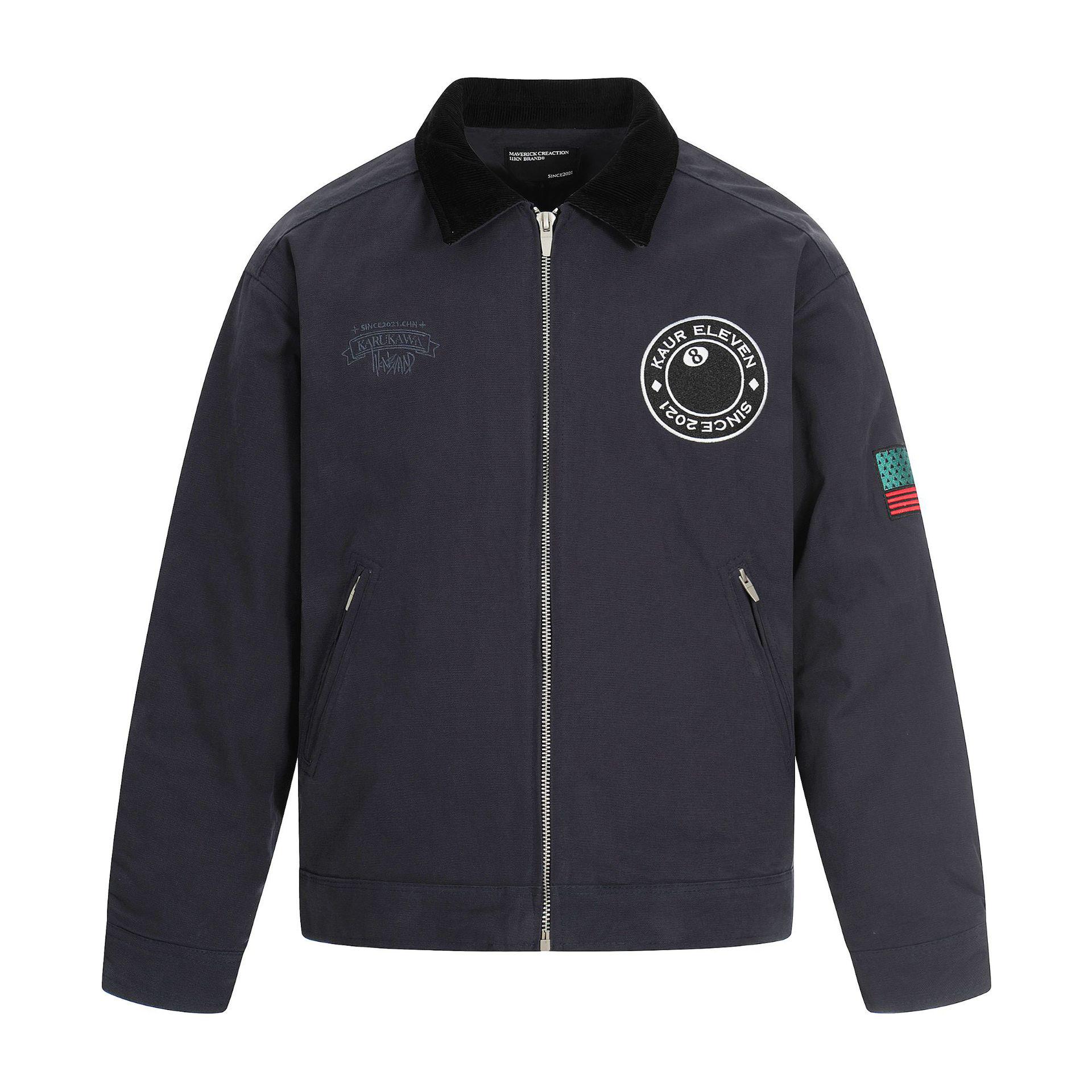 11KN Unisex Retro Navy Blue Corduroy Jacket with Embroidered Lapel Design XL темно-синий