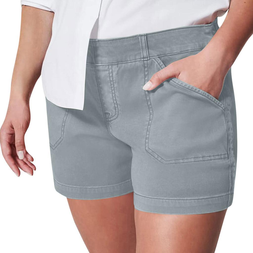 Women's Soft Stretch Twill Short Side Pockets Soft Feel No Button & No Zipper Flattering Fit