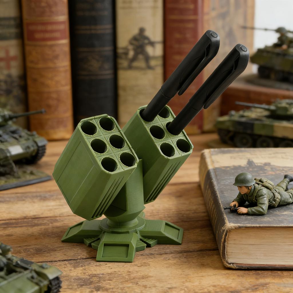 3D Tištěný Držák na Tužky ve Tvaru Rakety Kreativní Stojan na Tužky ve Tvaru Protiletadlové Rakety Stolní Organizér Dekorace Domácí Kanceláře