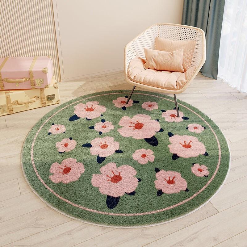 Kids Room Cartoon Bedside Carpets Non -Slip Large Area Rugs For Living Room Flower Shape Round Rugs Floor Mats