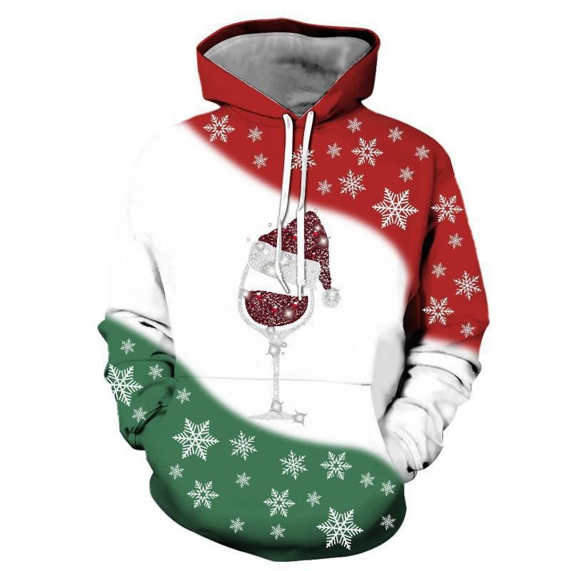 2025 Autumn/Winter Men's Red Wine 3D Christmas Hoodie with Scarf