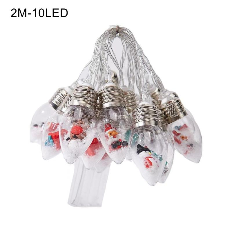 1Pc 10/20Led Globe Bulbs String Light With Snow & Cute Ornaments Perfect For Home Patio Fireplace Christmas Xmas Tree Decoration