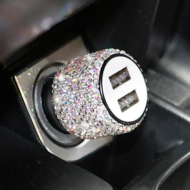 Car Decoration Car Styling Diamond Auto Parts Fashion Diamond Car Charger 3-in-1 5V 2.1A Dual Port Quick Adapter