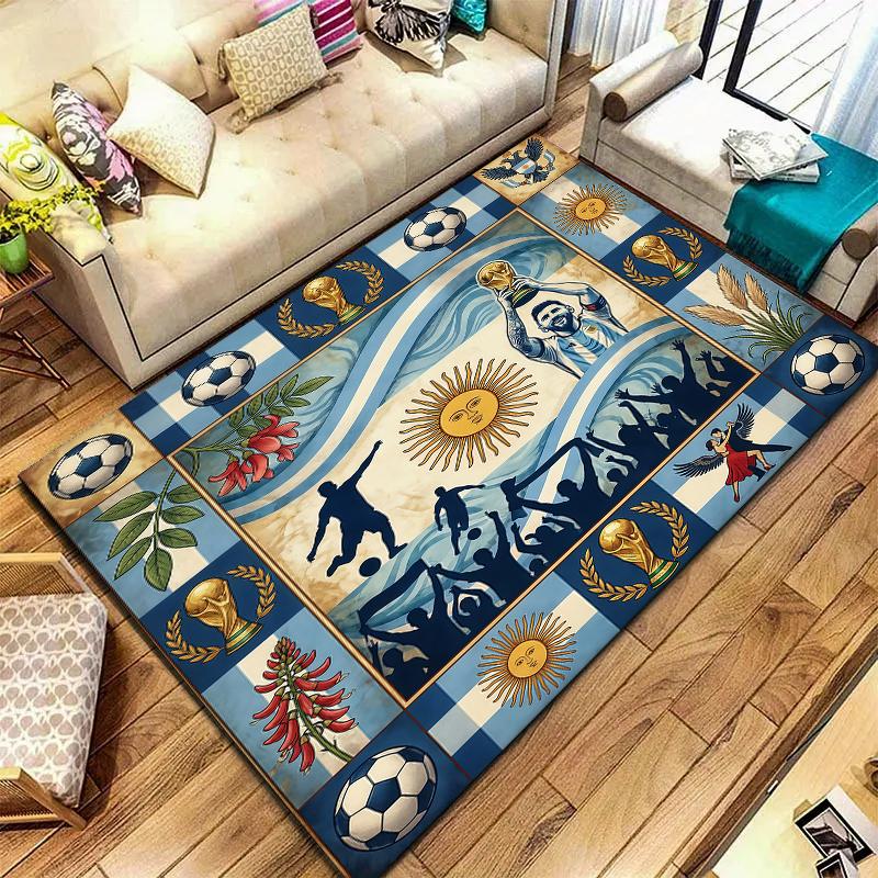 World Cup Football Pattern Square Carpet,Area Rug,Carpet Rug for Living Room Bedroom Sofa Playroom Decor,Non-slip Floor Mat,Holiday Birthday Gifts