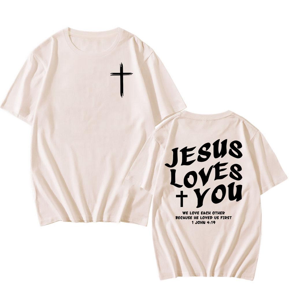 

Summer Clothing Jesus Love s You Christian Bible Verse T-shirt Cotton Short Sleeve O-neck Tshirts Men Women Camisetas Graphic S разноцветный